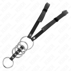 KINK - 5 ANILLOS PARA PENE DE 3,8 CM A 5 CM DE METAL CON CINTURÓN DE CUERO DE 112 CM