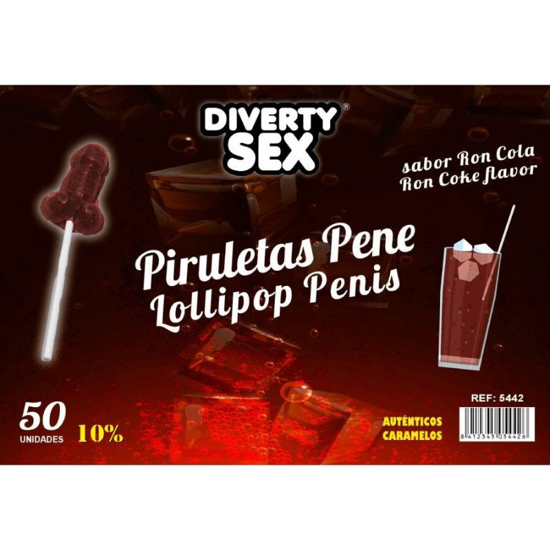 DIABLO GOLOSO - 50 PIRULETAS PENE RON COLA 10% ALCOHOL