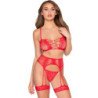 LEG AVENUE - 89359 SET TOP + TANGA + LIGUERO ROJO - TALLA ÚNICA