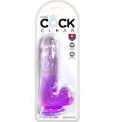 KING COCK - CLEAR PENE REALÍSTICO CON TESTÍCULOS 13.5 CM MORADO