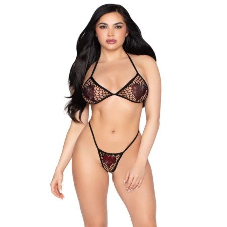 LEG AVENUE - 86147 TOP DE SUJETADOR DE RED Y TANGA NEGRO - TALLA ÚNICA