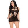 LEG AVENUE - 81680 OPAQUE MINI DRESS AND HALTER TEDDY BLACK - ONE SIZE