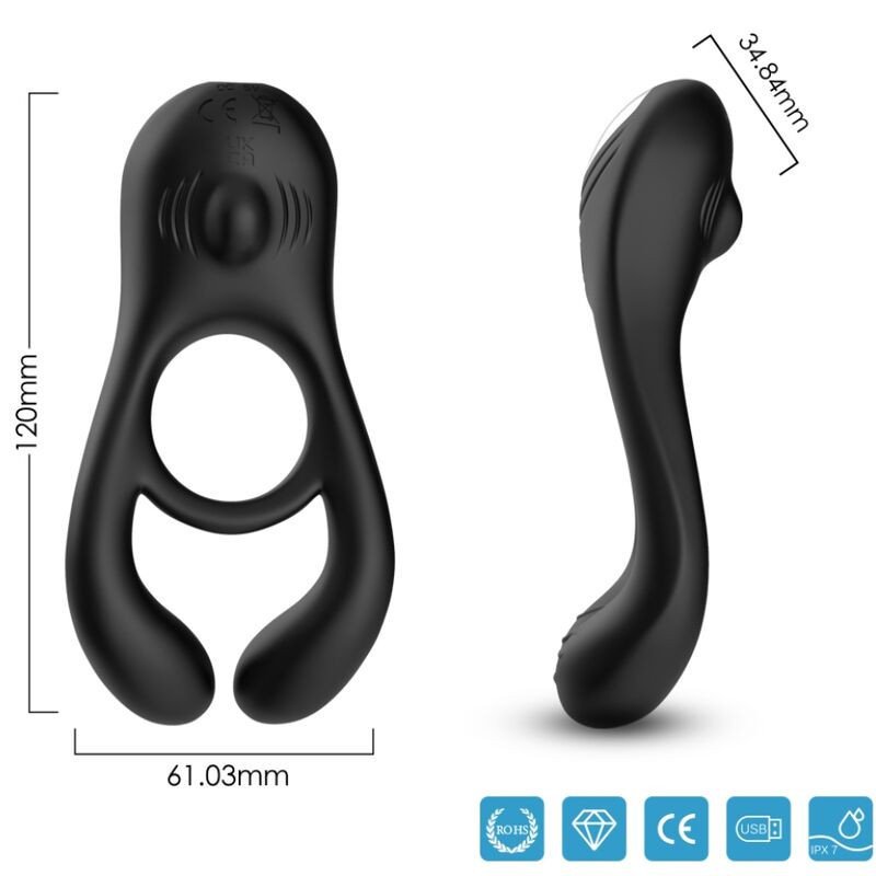 ARMONY - ANILLO VIBRADOR DOBLE VEYRON PARA PAREJAS, COLOR NEGRO