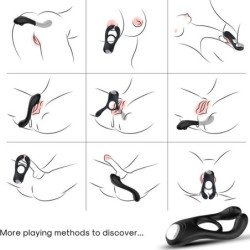 ARMONY - ANILLO VIBRADOR DOBLE VEYRON PARA PAREJAS CON CONTROL REMOTO, NEGRO