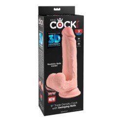 KING COCK PLUS - DILDO REALISTA DE TRIPLE DENSIDAD CON TESTÍCULOS OSCILANTES, 23 CM DE CARNE