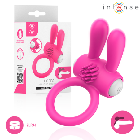 INTENSO - ANILLO VIBRATORIO PARA PENE HOPPS CON ESTIMULACIÓN CLITORAL ROSA