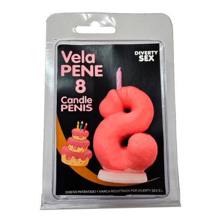 DIABLO PICANTE - VELA CON FORMA DE PENE CON FORMA DEL NÚMERO 8, COLOR ROSA