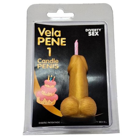 DIABLO PICANTE - VELA CON FORMA DE PENE CON LA FORMA DEL NÚMERO 1, COLOR DORADO