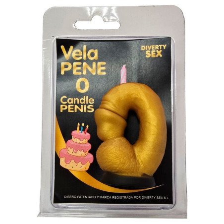 DIABLO PICANTE - VELA CON FORMA DE PENE CON LA FORMA DEL NÚMERO 0, COLOR DORADO