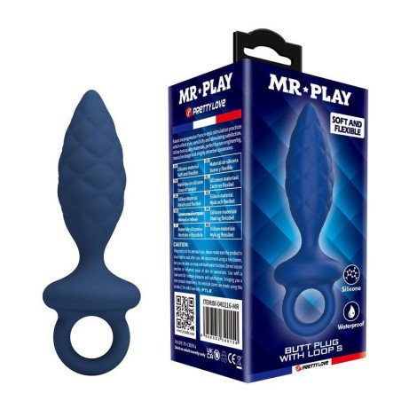 MR PLAY - TAPÓN ANAL TEXTURIZADO CON ANILLO AZUL S