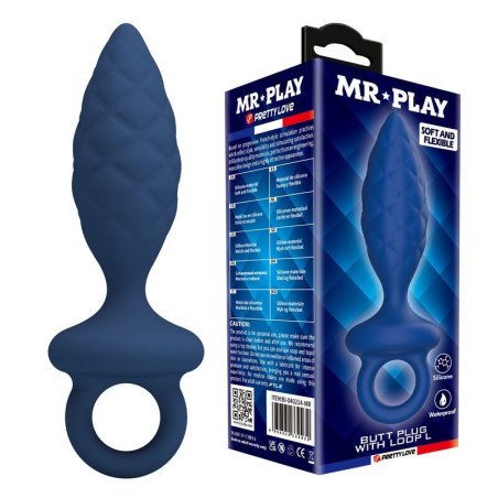 MR PLAY - TAPÓN ANAL TEXTURIZADO CON ANILLO AZUL L