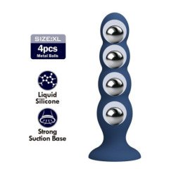 MR PLAY - TAPÓN ANAL CON 4 BOLAS METÁLICAS Y VENTOSA AZUL